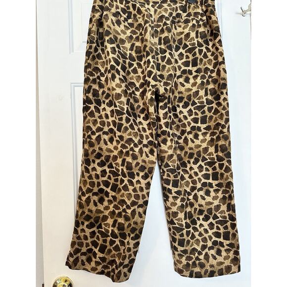 Easy Spirit Silk Linen Blend Cropped Pants Animal Print Brown Size 14 SKU 28 - Picture 3 of 11